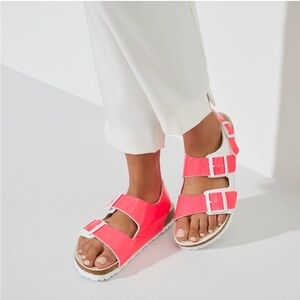Birkenstock Milano Neon Pink Sandals Shoes Vegan Patent